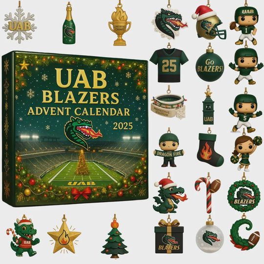Discover UAB Blazers Advent Calendar 2025, Go Blazers NCAA Football Merch, Dragon Fire Ornament Set, Christmas Gift for Alumni Dad