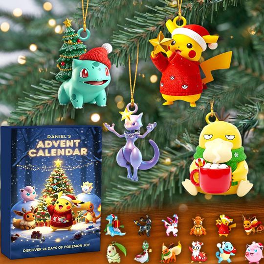 Discover Pocket Monster Christmas Ornament Set, Anime Cartoon Decor, Cute Character Gift, Game Fan Present, Holiday Advent Calendar