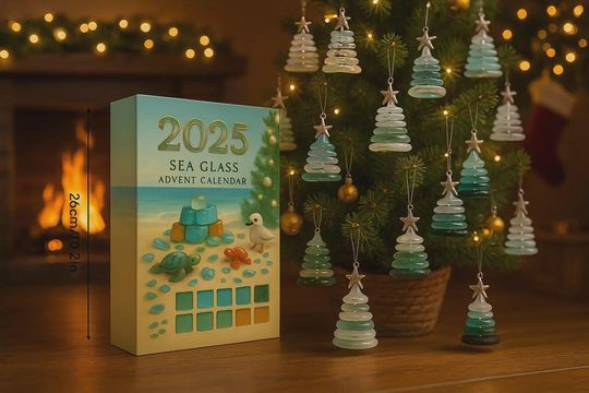 Discover 2025 Sea Glass Advent Calendar | Handmade Beach Ornament Gift | Unique Holiday Decor | Gift For Kids | H6W