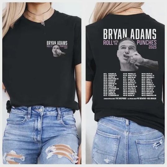 Discover Bry.an A.dams Tour 2025 Shirt, Vintage Rock Concert Tee, Double Sided Band Shirt, Retro Music Graphic Top