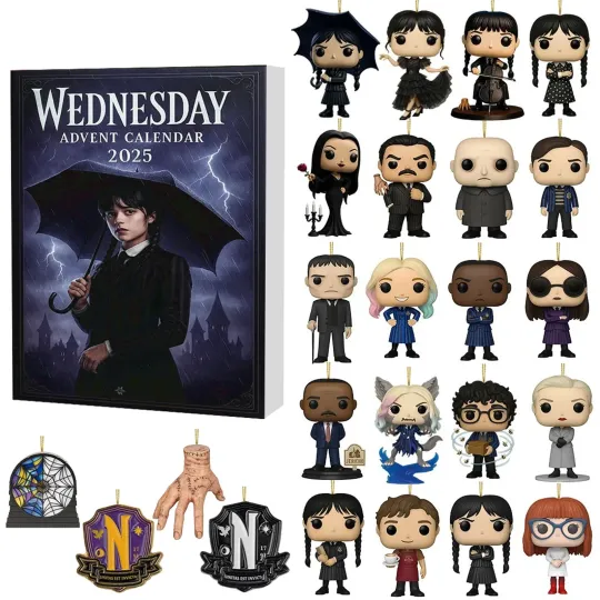 Discover 2025 Wednesday Advent Calendar 24 Days 2D Flat Acrylic Christmas Ornament