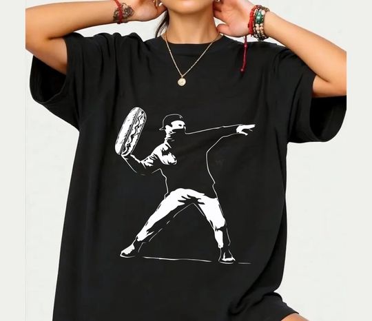 Discover Banksy Inspired Sandwich Thrower Tee, Turn the Volume Up Shirt