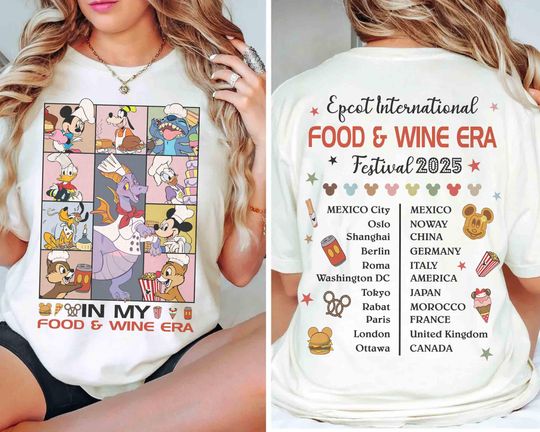 Discover Mickey and Friends In My Food & Wine Era Festival 2025 T-Shirt Featuring Figment Dragon