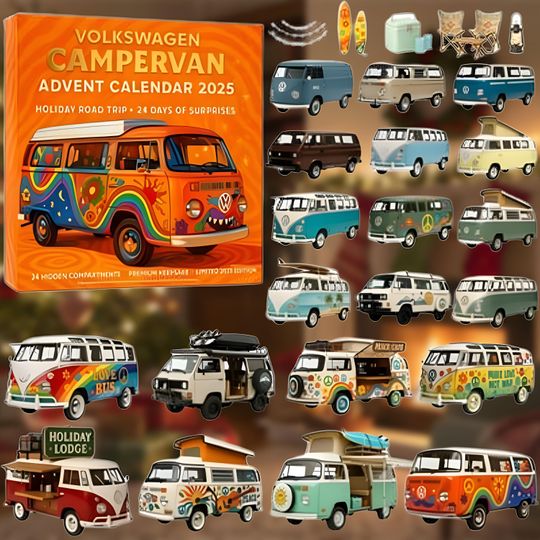 Discover VW Campervan Advent Calendar 2025, Bus X-Mas Countdown Calendar 2D Acrylic, Retro Van Holiday Wall Decor, Gift for Camper, Road Trip Lovers