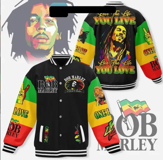 Bob Marley Live The Life Baseball Jacket