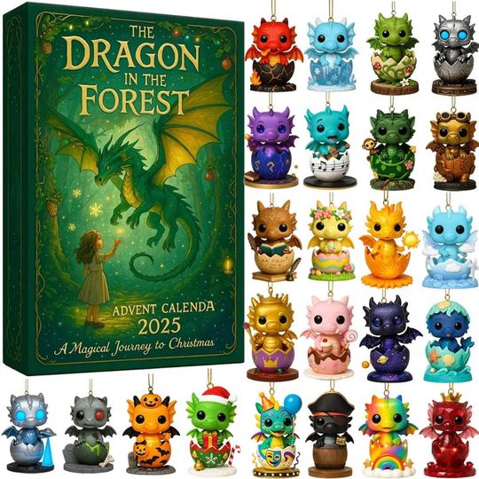 Discover Dragon in the Forest Advent Calendar 2025, 24 Mini Fantasy Creatures, Enchanted Christmas Countdown Gift for Dragon and Myth Lovers