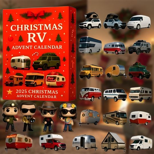 Discover 2025 X-Mas RV Advent Calendar, Camper Holiday Countdown Calendar Set 2D Acrylic, Motorhome Travel Lover Gift, X-Mas Decor for Advent Season