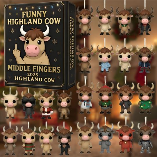Discover Funny Highland Cow Advent Calendar 2025, Farmhouse Christmas Countdown Set 2D Acrylic, Rustic Country Holiday Wall Decor, Gift for Farmers