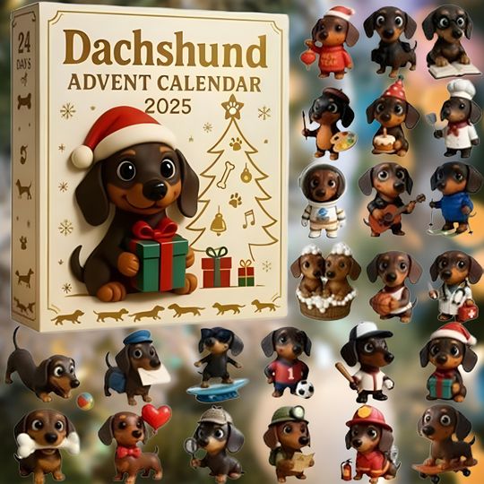 Discover Dachshund Lovers Advent Calendar 2025, 24 Cute Puppy Surprises Set 2D Acrylic, Fun Christmas Countdown Gift for Dog Moms, Kids & Families