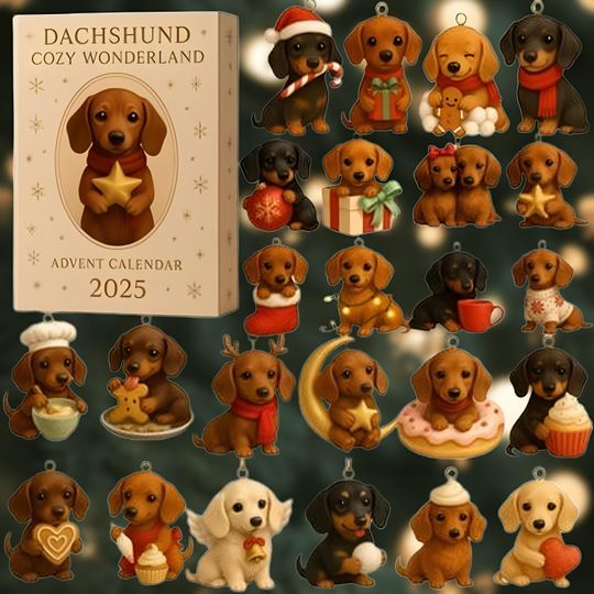 Discover Dachshund Advent Calendar 2025, 24-Day Cozy Christmas Countdown 2D Acrylic, Wiener Dog Gift for Dog Lovers, Cute Holiday Home Decor Keepsake