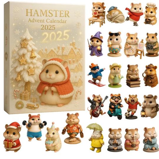 Discover Hamster Advent Calendar 2025, 24-Day Cute Hamster Figurine Countdown Box 2D Acrylic, Christmas Gift for Hamster Lovers & Small Pet Owners