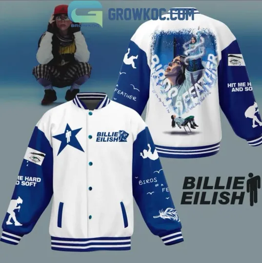 Discover Billie Eilish Bird Feather Hit Me Hard And Soft Baseball Jacket