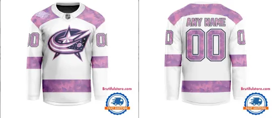 Discover Personalized Nhl Columbus Blue Jacket Hockey Fights Cancer Design Jersey