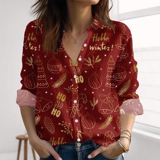Discover Christmas Blouse for Women, Festive Red Shirt