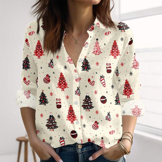 Discover Vintage Christmas Tree Blouse for Women