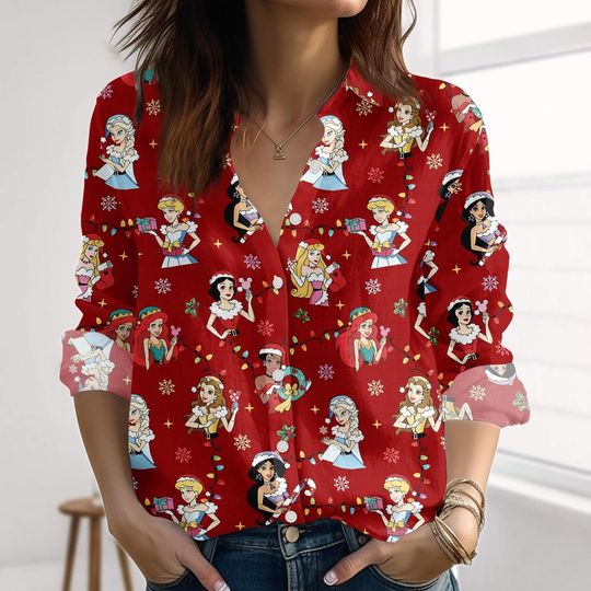 Discover Disney Princess Christmas Look Blouse, Belle Tiana Women's Shirt, Magic Kingdom Holiday
