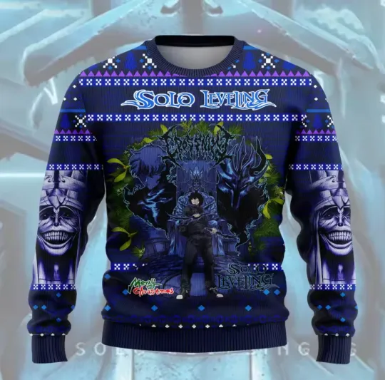 Discover 25-26 Leveling Anime Winter Christmas Ugly Sweatshirt