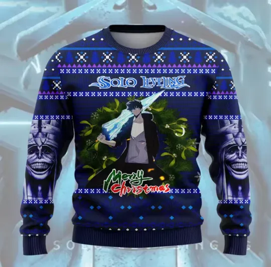 Discover 25-26 Leveling Anime Winter Christmas Ugly Sweatshirt