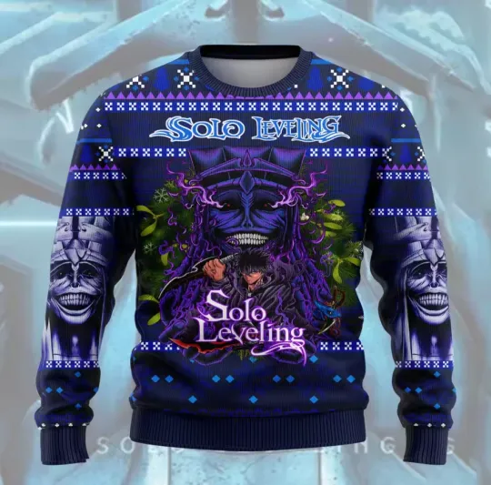 Discover 25-26 Leveling Anime Winter Christmas Ugly Sweatshirt