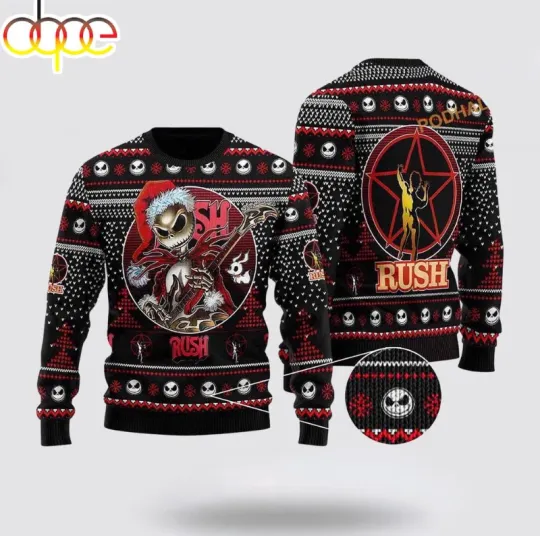 Rush Band X Jack Skelington Santa Clause Ugly Christmas Sweater