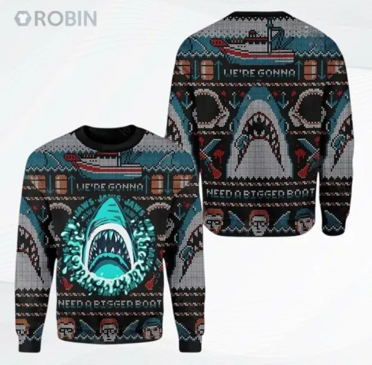 Discover Horror Jaws Shark We Need A Bigger Boat Ugly Christmas Sweater