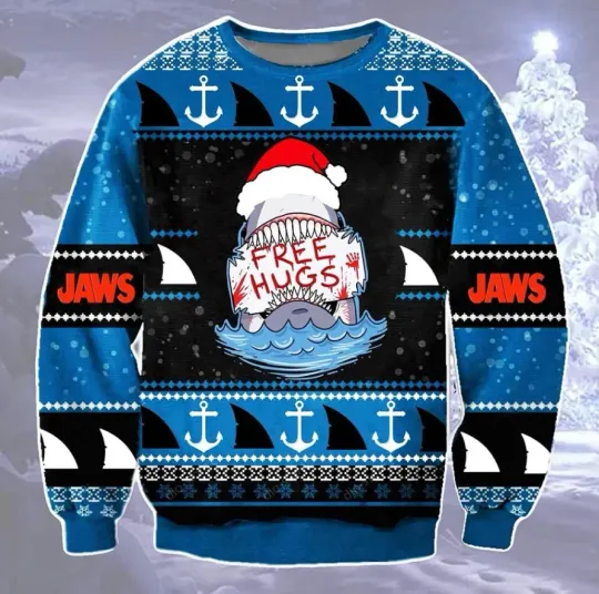 Jaws Ugly Sweater Shark Free Hugs Ugly Sweatshirt