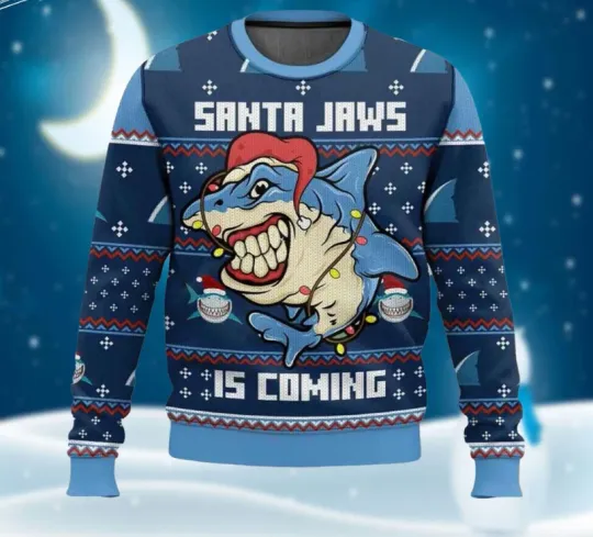 Discover Santa Jaws Is Coming Ugly Christmas Sweater