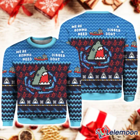 We re Gonna Need A Bigger Boat Jaws Ugly Christmas Sweater Lelemoon