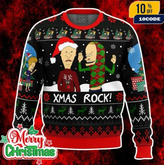Beavis And Butthead Xmas Rock Funny Cartoon Ugly Sweater