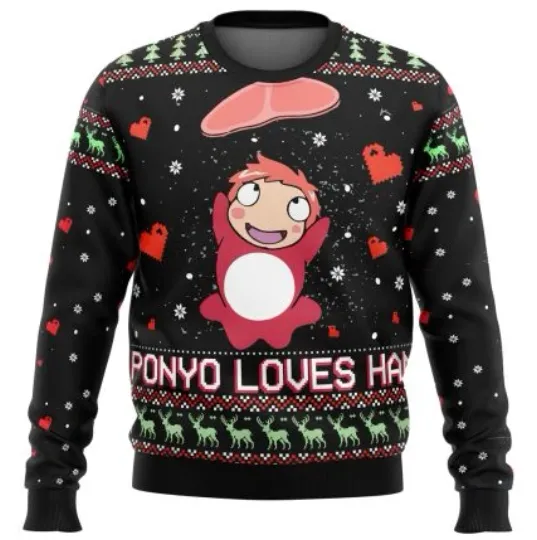 Ponyo Loves Ham Ugly Christmas Sweater