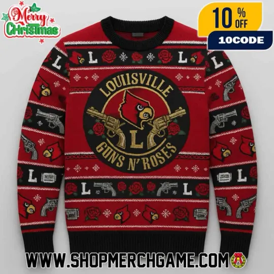 Louisville Cardinal Ncaa X Guns And Roses Ugly Christmas Sweater