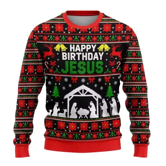 Happy Birthday Jesus Nativity Scene Ugly Christmas Sweater