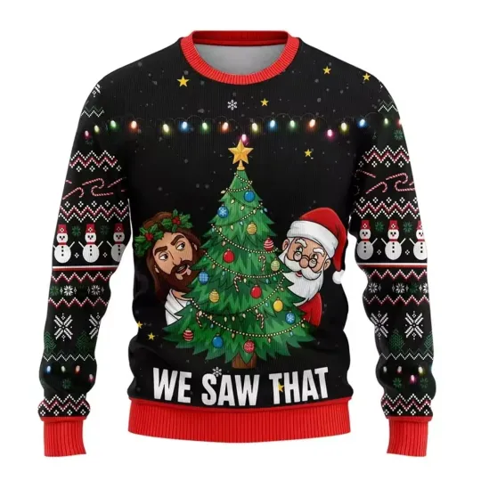Discover Jesus and Santa We Saw That Funny Ugly Christmas Sweater