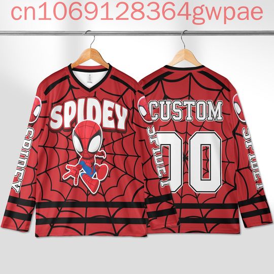 Discover Custom Disney Spidey Ice Hockey Jersey 3D Print Men's Long Sleeve Sweatshirt Fashion Spider-Man Team Sports Hockey Jersey