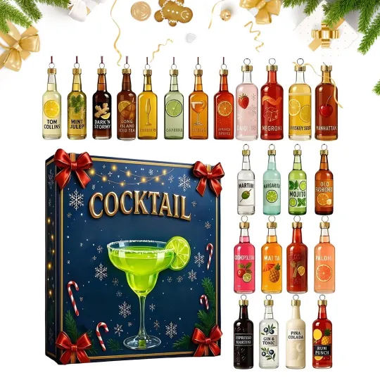 Discover Advent 2025 Cocktail, 24 Days 2D Acrylic Christmas Decoration Countdown Calendar