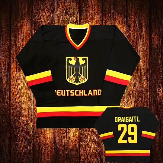 Discover Custom Vintage  Team Germany Deutschland Leon Draisaitl Embroidery Stitched Hockey Jersey Youth Kids Adult Any Size And name 053