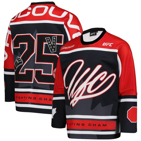 Men Women Red/Black UFC Fight Night Vancouver Hockey Jersey Autumn Winter Halloween Christmas Fashion Leisure Family Party Gifts