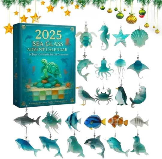 Sea Glass Marine Life Advent Calendar, 24 Days Ocean Christmas Countdown Calendar