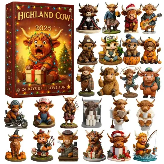 Discover 2025 Highland Cow 3D Advent Calendar Kids Xmas Gift 24 Days Christmas Countdown