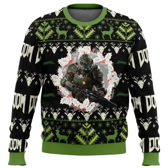 Discover Dooom v2 Ugly Christmas Sweater Gamer Holiday Gift for Retro FPS Fans Men Women