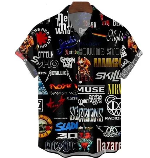 Discover Men's Hawaiian Short Sleeve Shirt with Rock Band Print
