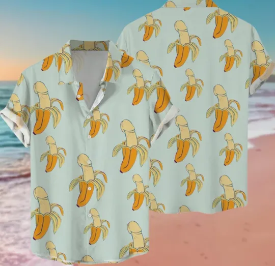 Discover Fun Banana Cock Hawaiian Shirt for Adults, Humorous Beachwear