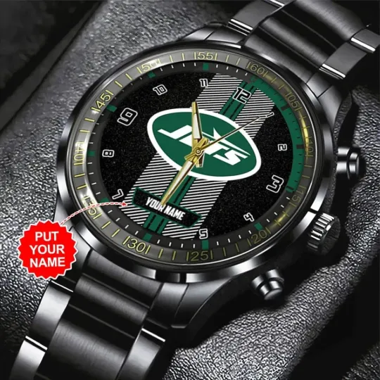 Discover New York Jets Black Stainless Steel Watch – Personalized football Team Timepiece