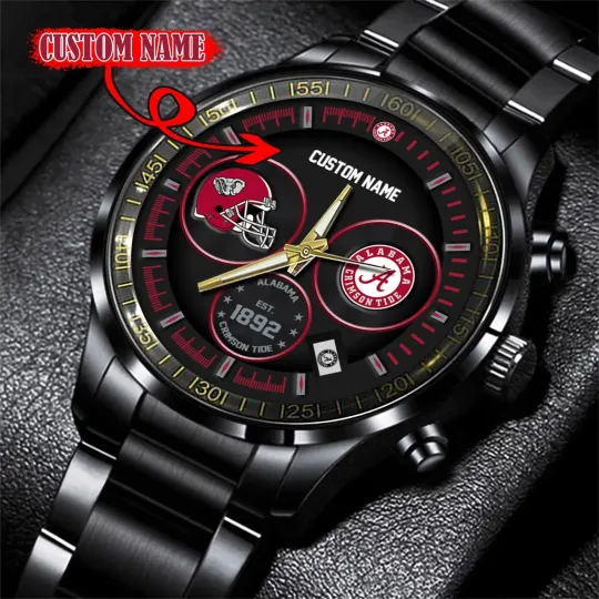 Discover Crimson Tide Black Stainless Steel Watch-personalize name