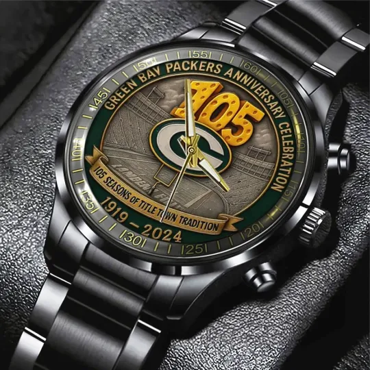 Discover Green Bay Packers Black Stainless Steel Watch-personalize name