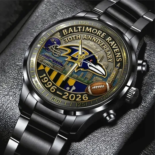 Discover Baltimore Ravens Black Stainless Steel Watch-personalize name