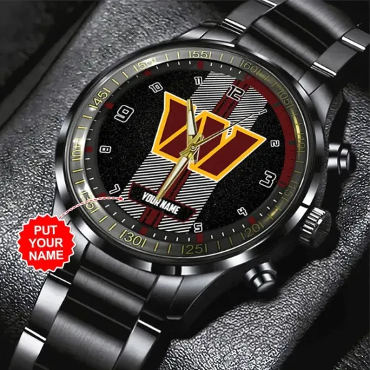 Washington Commanders Black Stainless Steel Watch – Personalized football Fan Timepie
