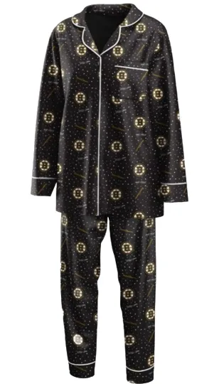 Boston Bruins Women's Long Sleeve Button-Up Shirt & Pants PJ