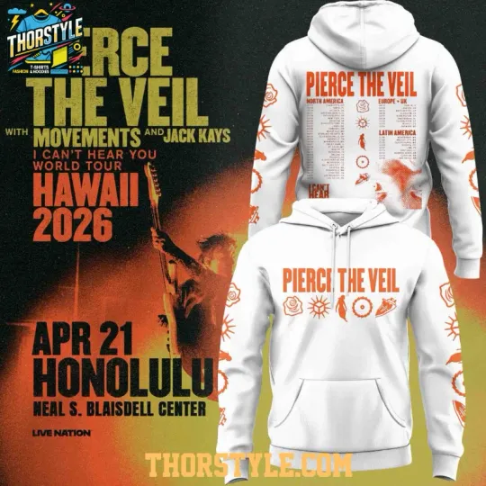 Discover Pierce The Veil I Cant Hear You World Tour Hawaii 2026 3D Hoodie