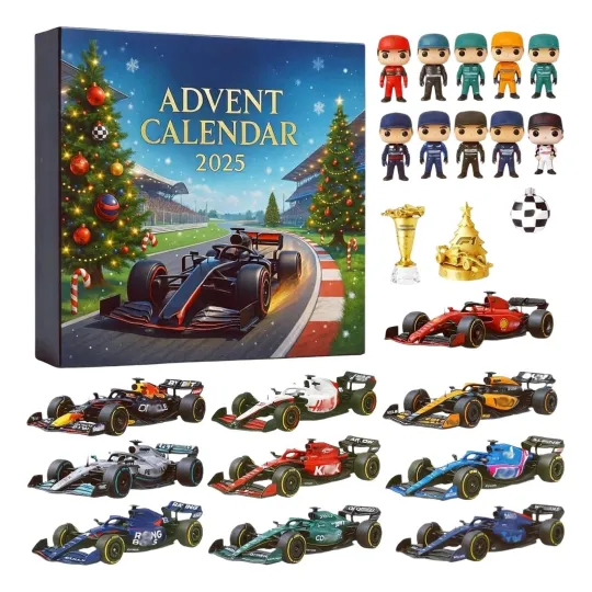 Discover 2025 Christmas Advent Calendar, 24-Day Countdown, 2D Racing Team Ornament
